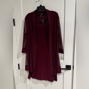 R&M Richards Deep Burgundy Embellished 2-piece Jacket Dress. NWT